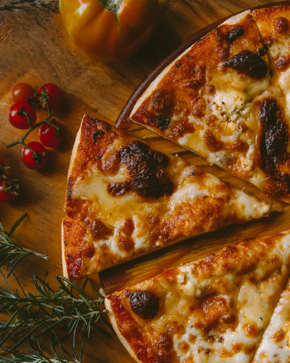 Pizza artesanal recién salida del horno, ambiente de mesa